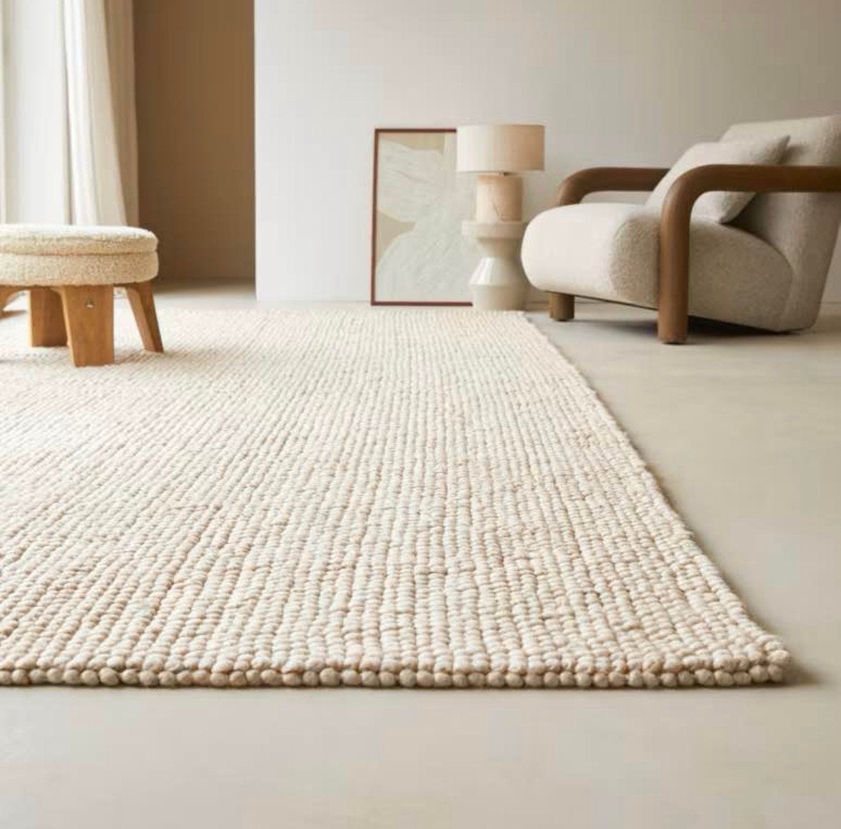 Tapis berbère en laine blanc, Huis en Inrichting, Stoffering | Tapijten en Vloerkleden, Ophalen, Gebruikt, Beige, Vierkant