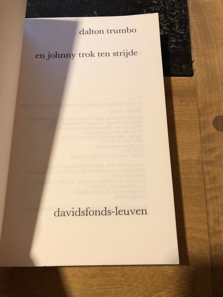 En Johnny trok ten strijde - Dalton Trumbo, Enlèvement ou Envoi, Utilisé, Dalton Trumbo, Belgique