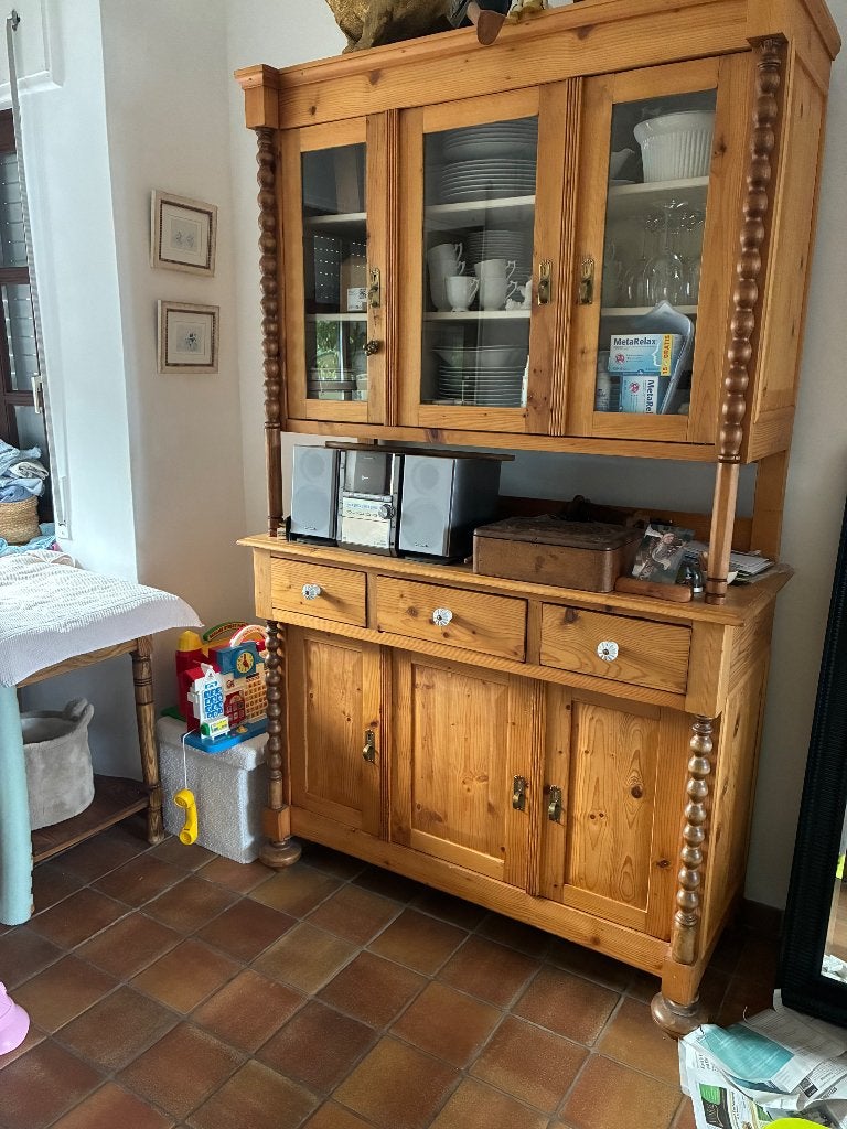 Ancien meuble vitrine à vendre : dim.  2,10m x 1,30m x 52cm, Antiquités & Art, Enlèvement