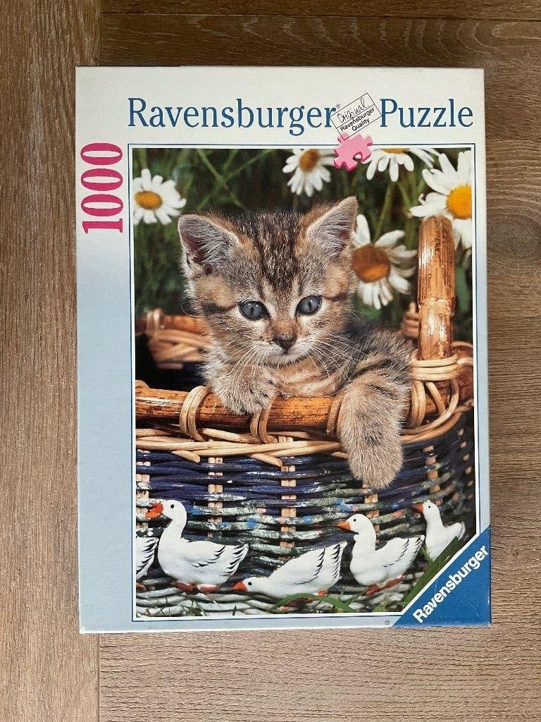 Legpuzzel kitten in mand, ravensburger 1000 stukjes, Ophalen of Verzenden, 500 t/m 1500 stukjes, Gebruikt, Legpuzzel