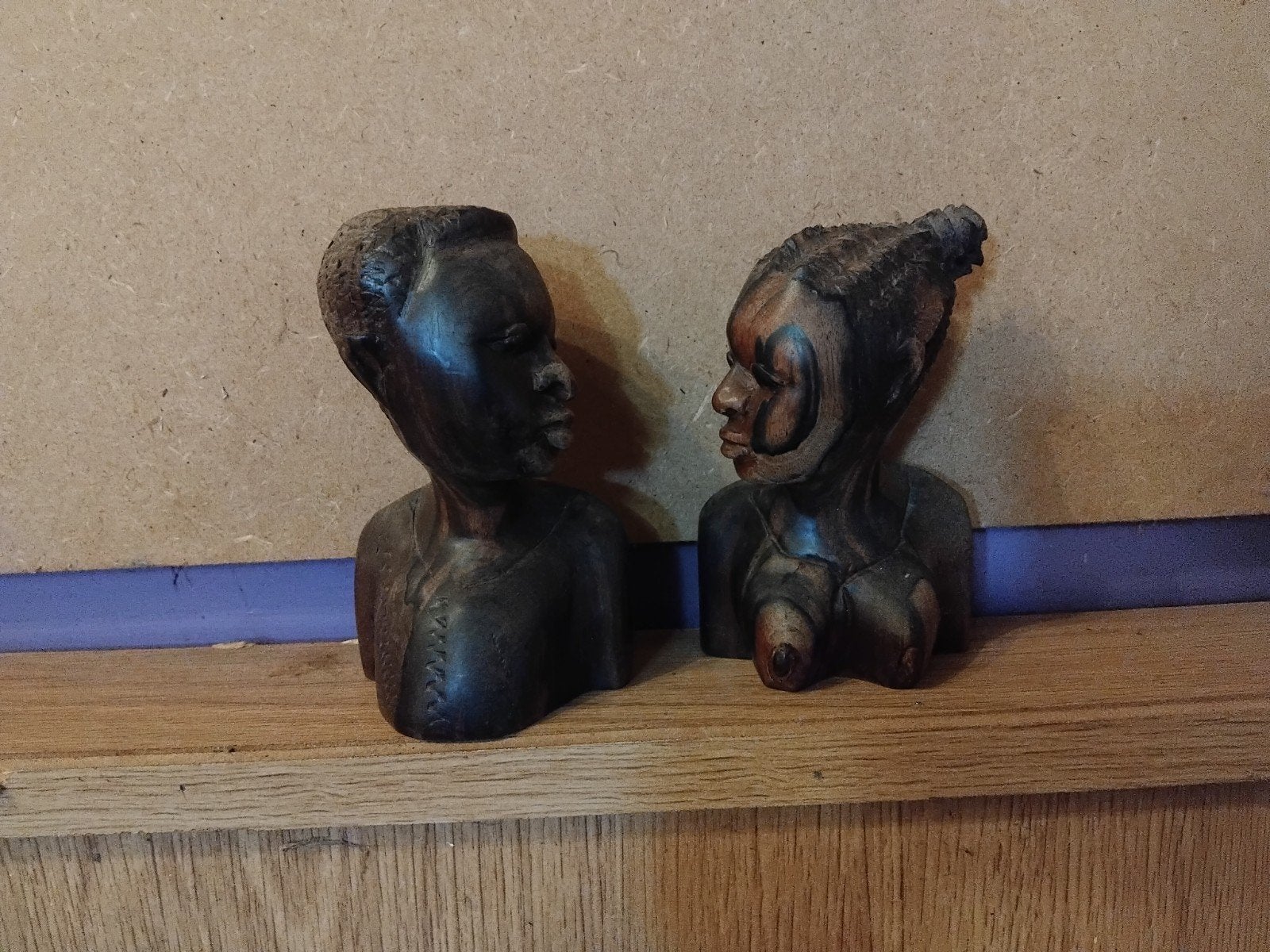 set houten Afrikaanse beeldjes,  bustes, Binnen, Ophalen of Verzenden, Hout, Bruin