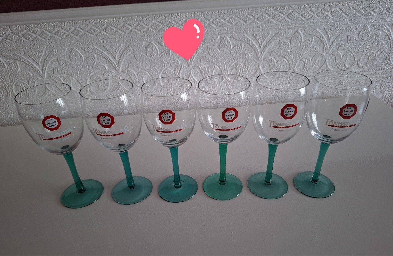 6 mooie glazen tonisteiner met groene voet(6€ voor alle 6), Enlèvement