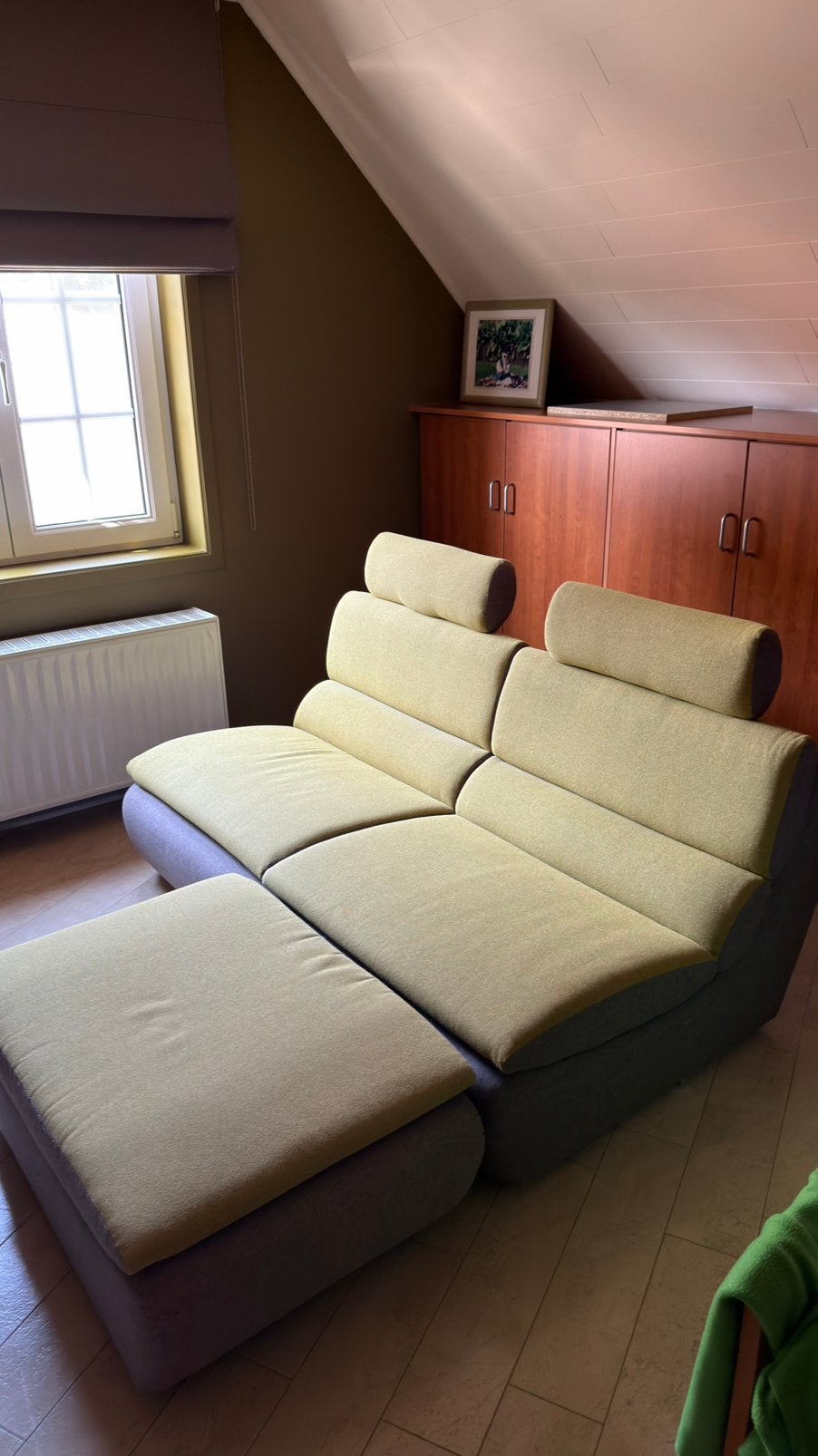 Groene zetel met grijze onderkant, Enlèvement, Utilisé, 100 à 125 cm, 150 à 200 cm