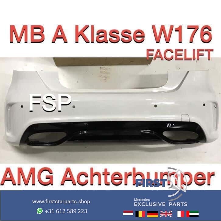 W176 Facelift AMG Achterbumper Mercedes A Klasse 2018 wit 45, Gebruikt, -, Ophalen of Verzenden, Achter