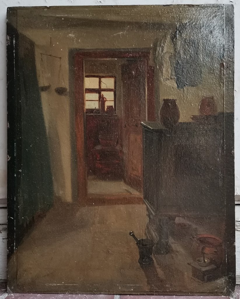 tableau - scène d'intérieur - seconde moitier XIXème, Antiquités & Art, Art | Peinture | Classique, Enlèvement ou Envoi, Autres sujets