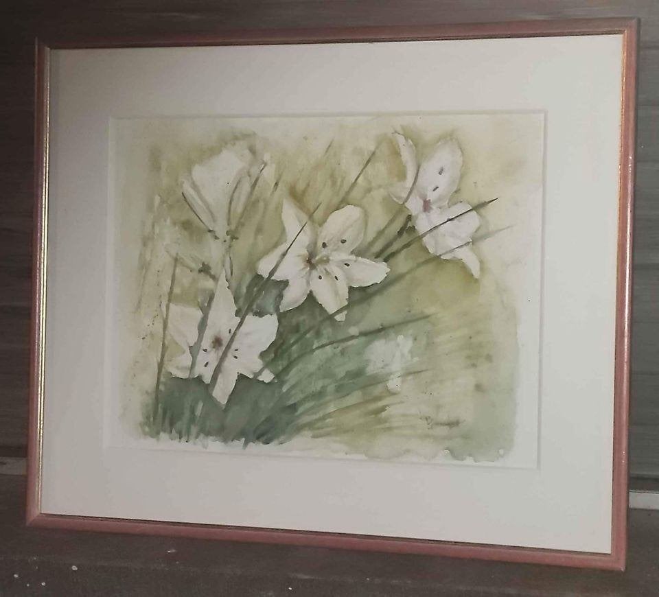 Aquarelle fleur signe jirikoff, Antiquités & Art, Enlèvement ou Envoi, Aquarelle