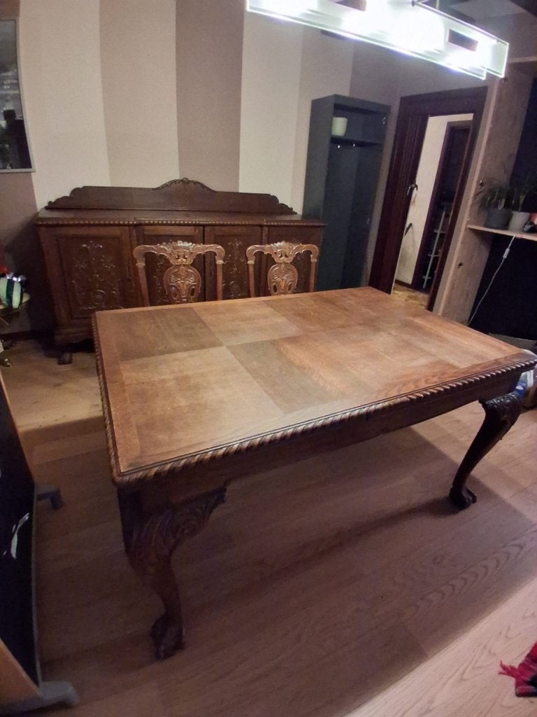 Table à manger classique extensible en bois + 6 chaises, Enlèvement