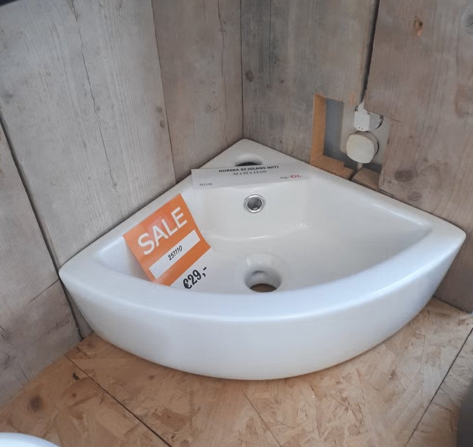 AANBIEDING! Waskom, glans wit, hoek, kwart rond, Horska 32, Ophalen of Verzenden, Nieuw, Wit