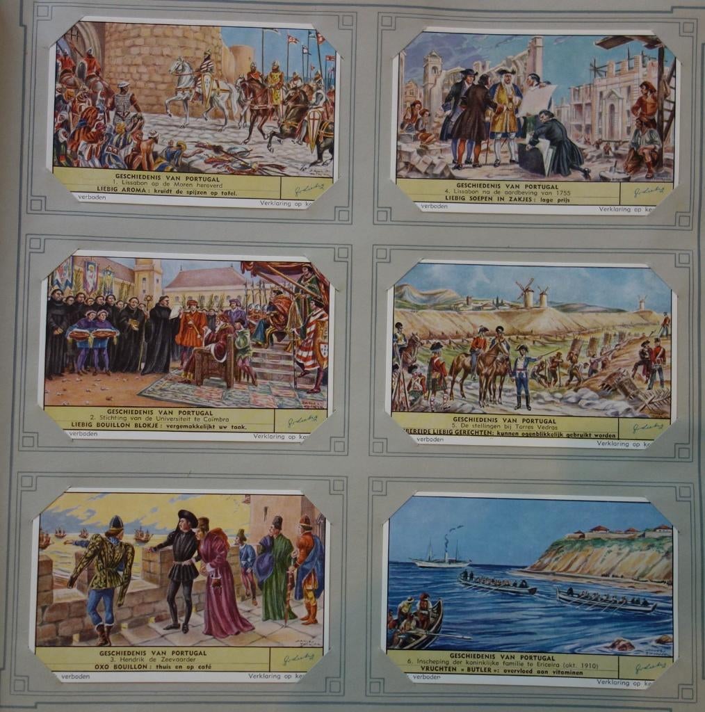 Set Liebig Prenten Geschiedenis van Portugal (1957).., Verzamelen, Zo goed als nieuw, 1940 tot 1960, Prent, Buitenland