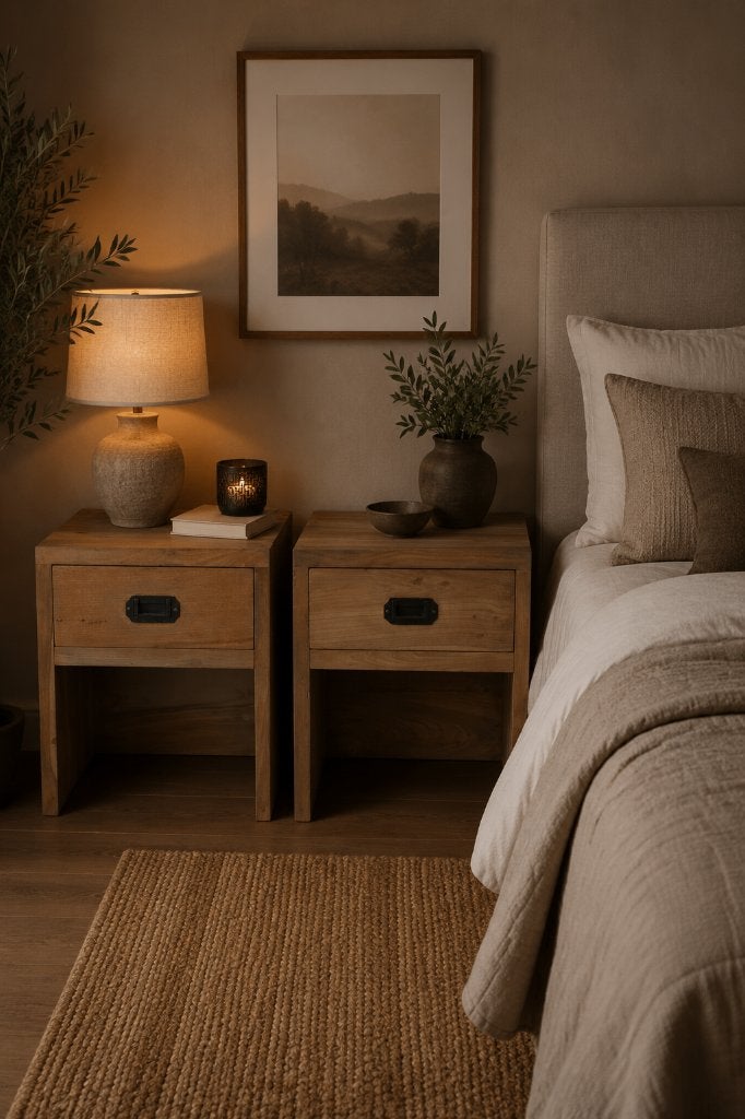 2 teakhouten nachtkastjes met lade, Huis en Inrichting, Ophalen, Minder dan 45 cm, Nieuw, Minder dan 55 cm