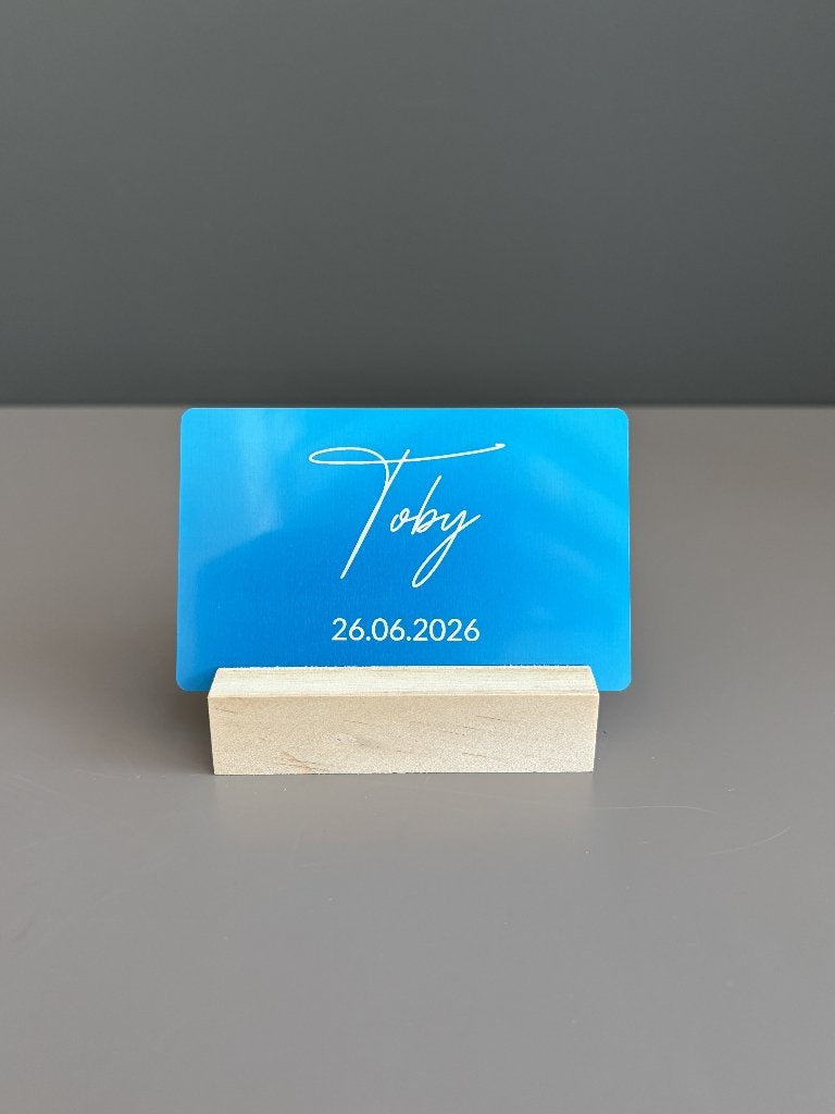 Geboortekaartjes aluminium/hout, Collections, Cartes de naissance & Cartes de visite, Carte de naissance, Enlèvement ou Envoi