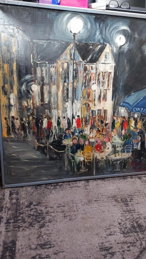 Mooie schilderij  La terasse.., Antiek en Kunst, Ophalen of Verzenden