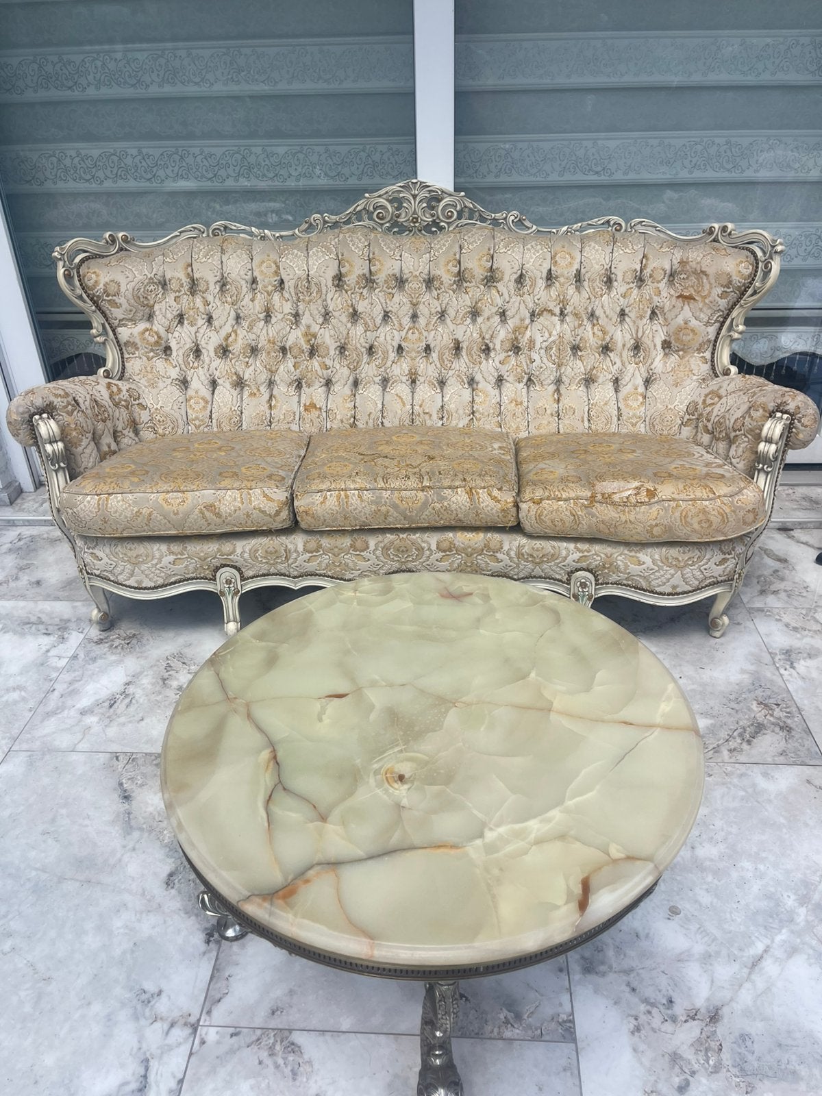 Vintage barok zetel set met bijzettafel !!!, Enlèvement, Utilisé, Bois dur, 5 places