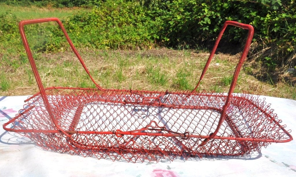 panier de course ou provision pliable en metal rouge, Enlèvement ou Envoi, Utilisé, Rouge, Shopper