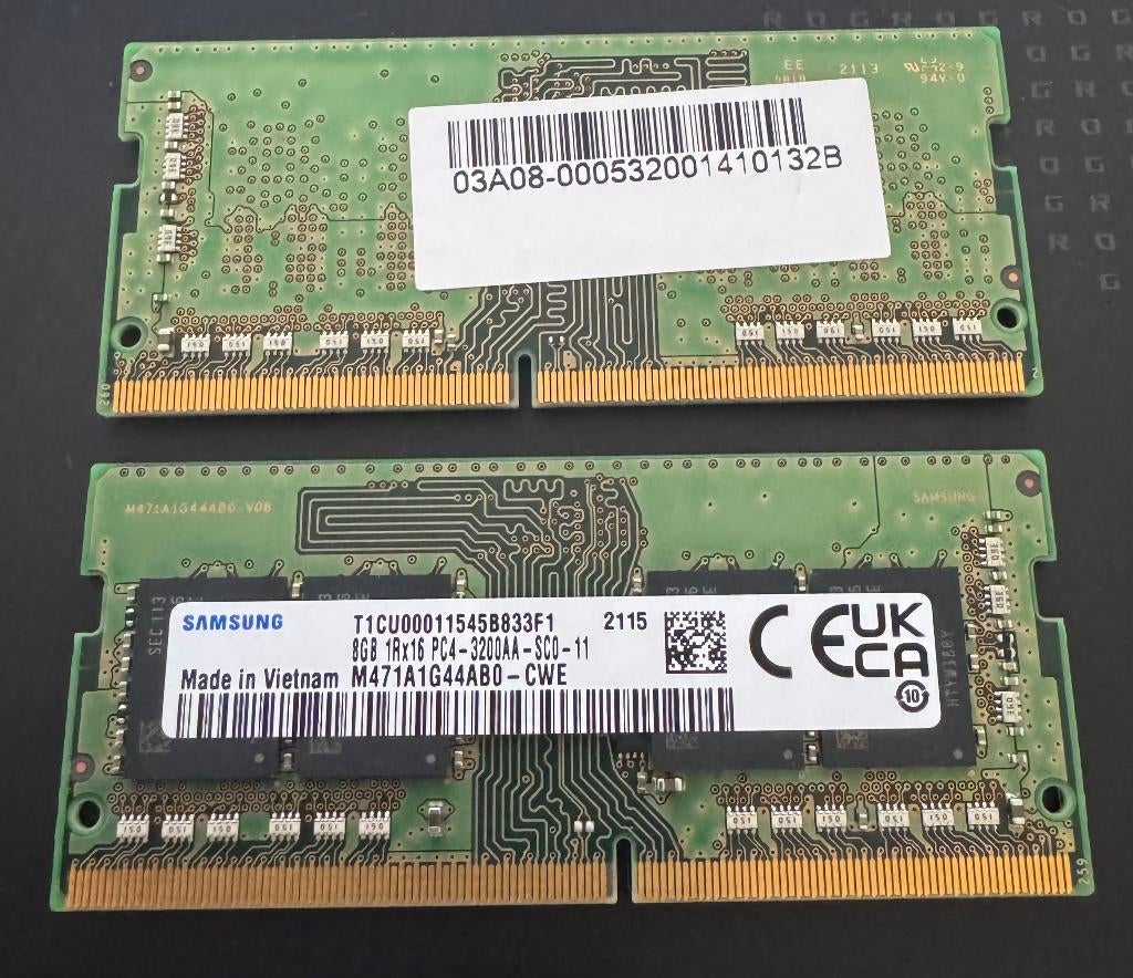 Samsung 16gb DDR4 (2x 8gb) SODIMM 3200 (voor Laptop/Mini PC), Informatique & Logiciels, Mémoire RAM, DDR4, Enlèvement, Utilisé