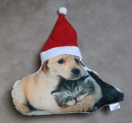 Coussin de Noël chiot & chaton – Bonnet de Noël, Enlèvement ou Envoi, Comme neuf