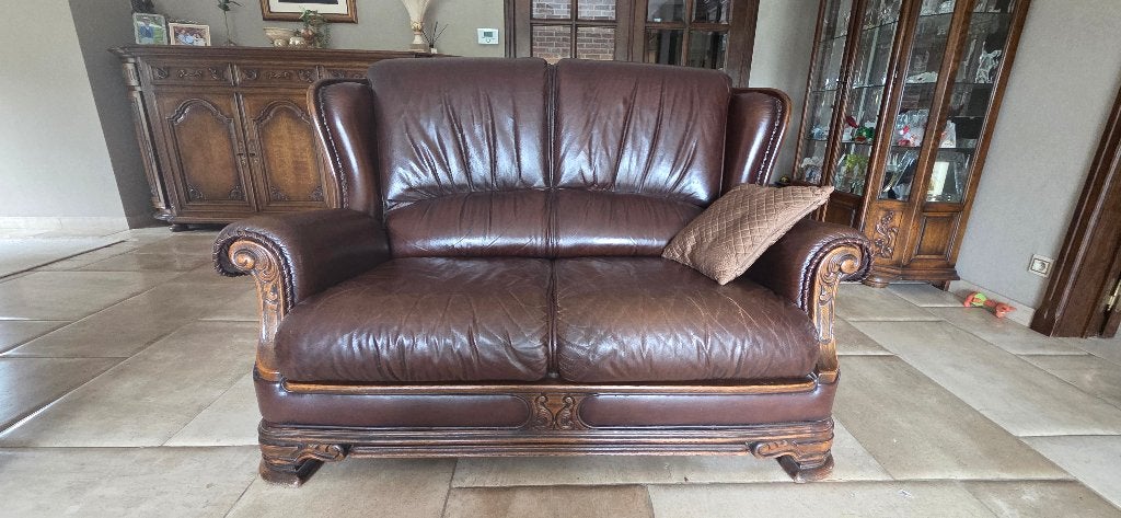 Lederen Twee-zit Sofa, 75 à 100 cm, Klassiek, Comme neuf, Enlèvement
