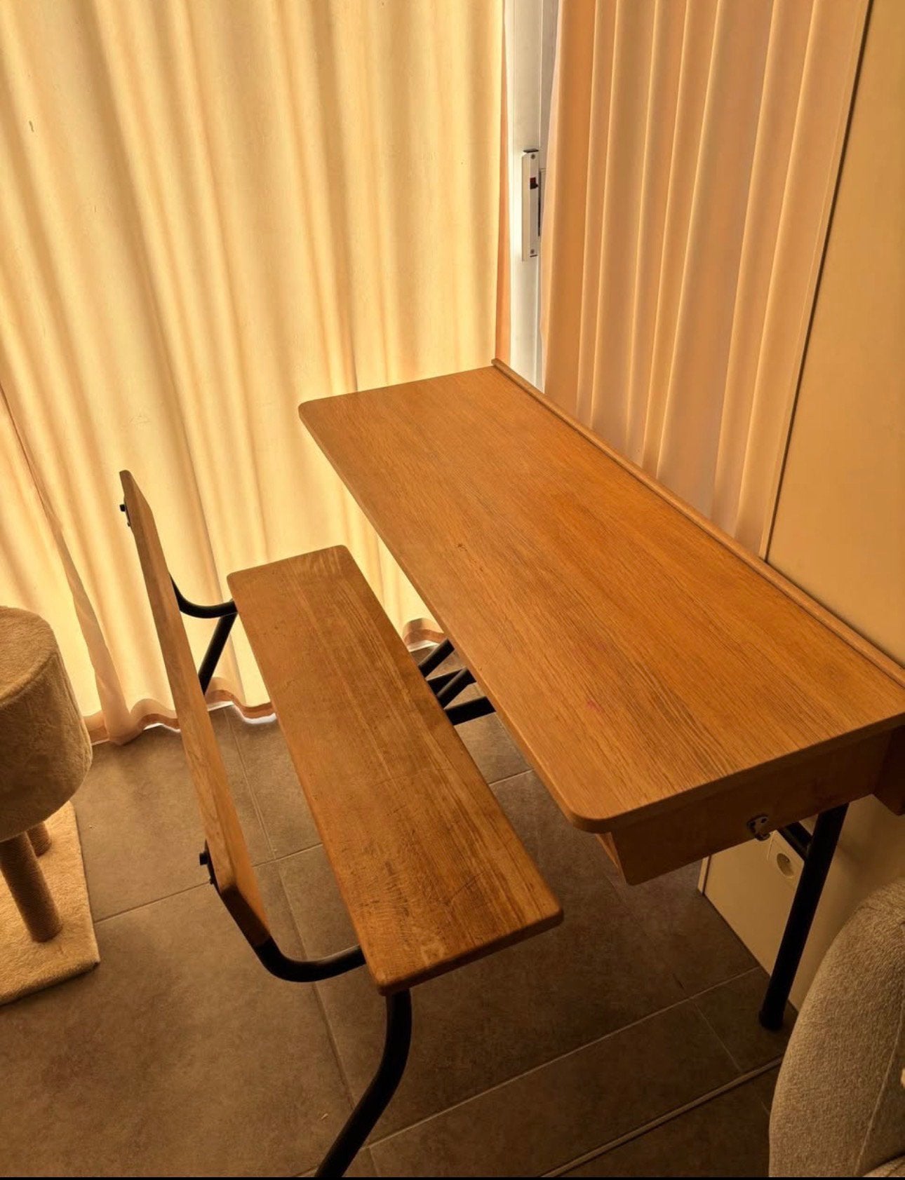 Oude schoolbank, Ophalen, Gebruikt, 120 cm, Hout