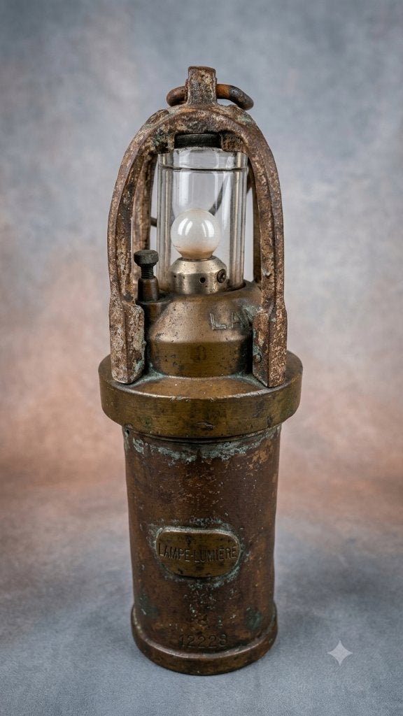 Authentieke Mijnlamp Messing/Koper – Lampe-Lumière N12228, Ophalen of Verzenden, Koper