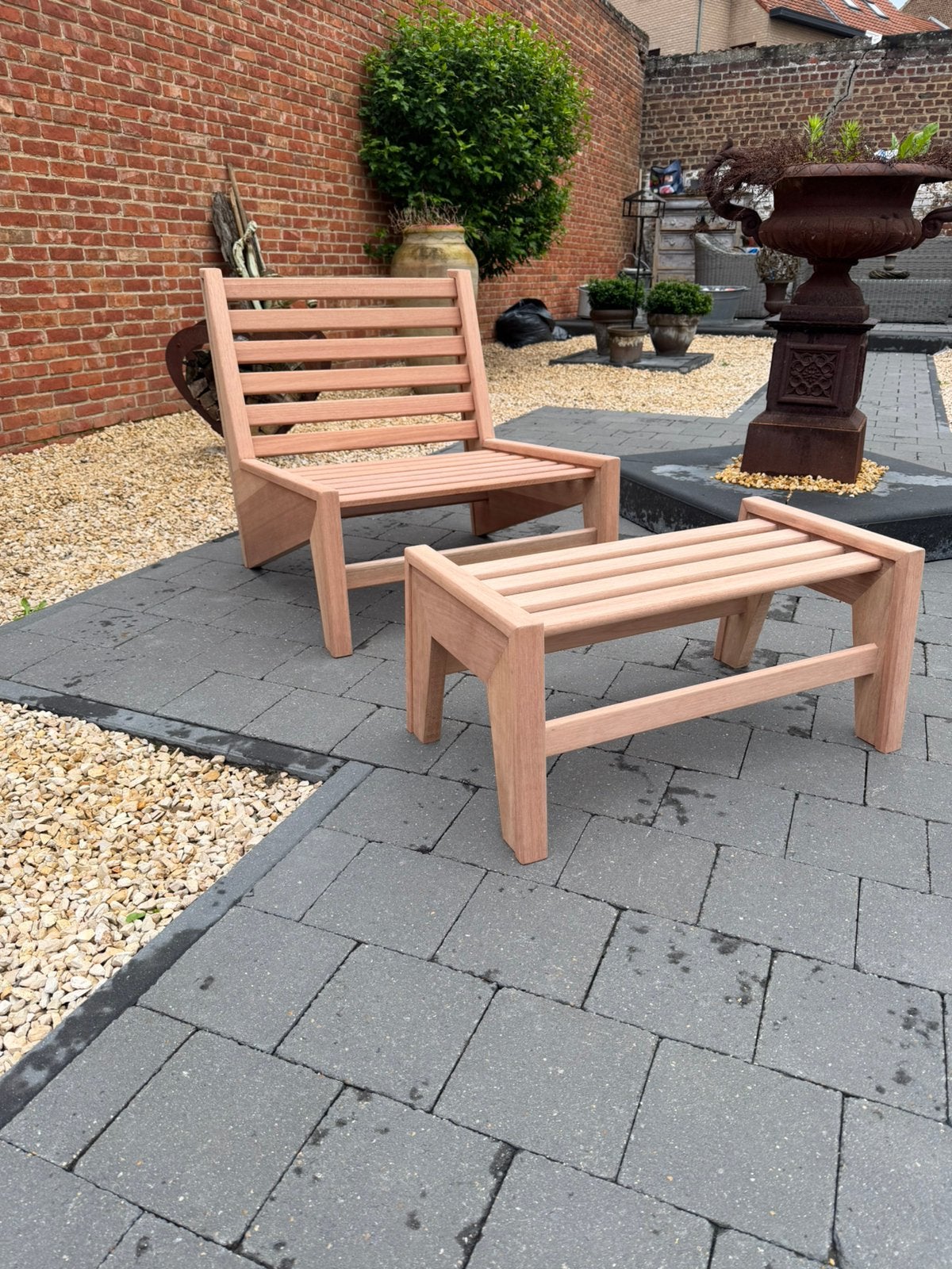 Zelf gemaakte hout tuinstoel, Tuin en Terras, Tuinsets en Loungesets, Nieuw, Tuinset, Hout, 2 zitplaatsen, Stoel, Ophalen