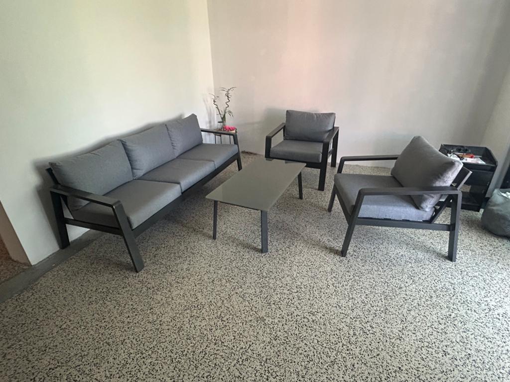 Aluminium tuin-/balkon loungeset – 4-delig, 4 zitplaatsen, Aluminium, Ophalen of Verzenden, Zo goed als nieuw