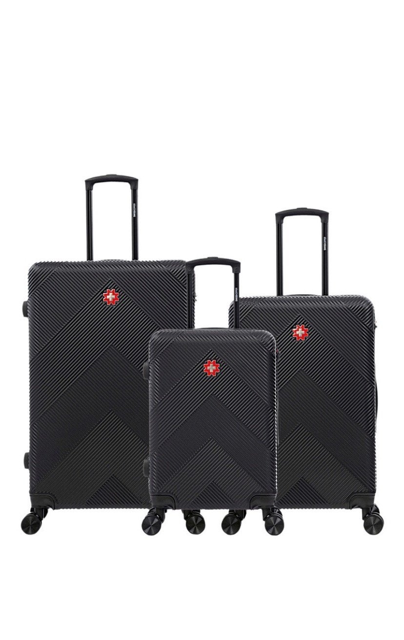 Swiss Kopper Set van 3 Premium koffers (S/M/L) - Zwart, Handtassen en Accessoires, Koffers, Ophalen of Verzenden, Nieuw, Hard kunststof