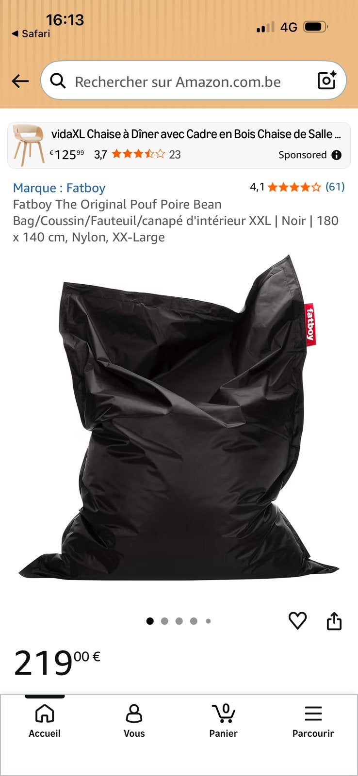 Fatboy Original zwart in goede staat, Huis en Inrichting, Zitzakken, Zwart, Ophalen