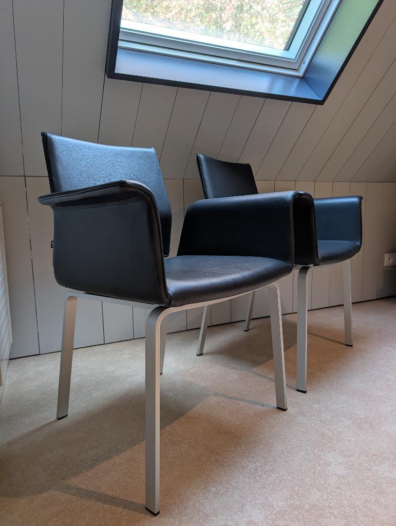 COR designstoel zwart leder (2x), Huis en Inrichting, Ophalen, Twee, Zwart, Zo goed als nieuw