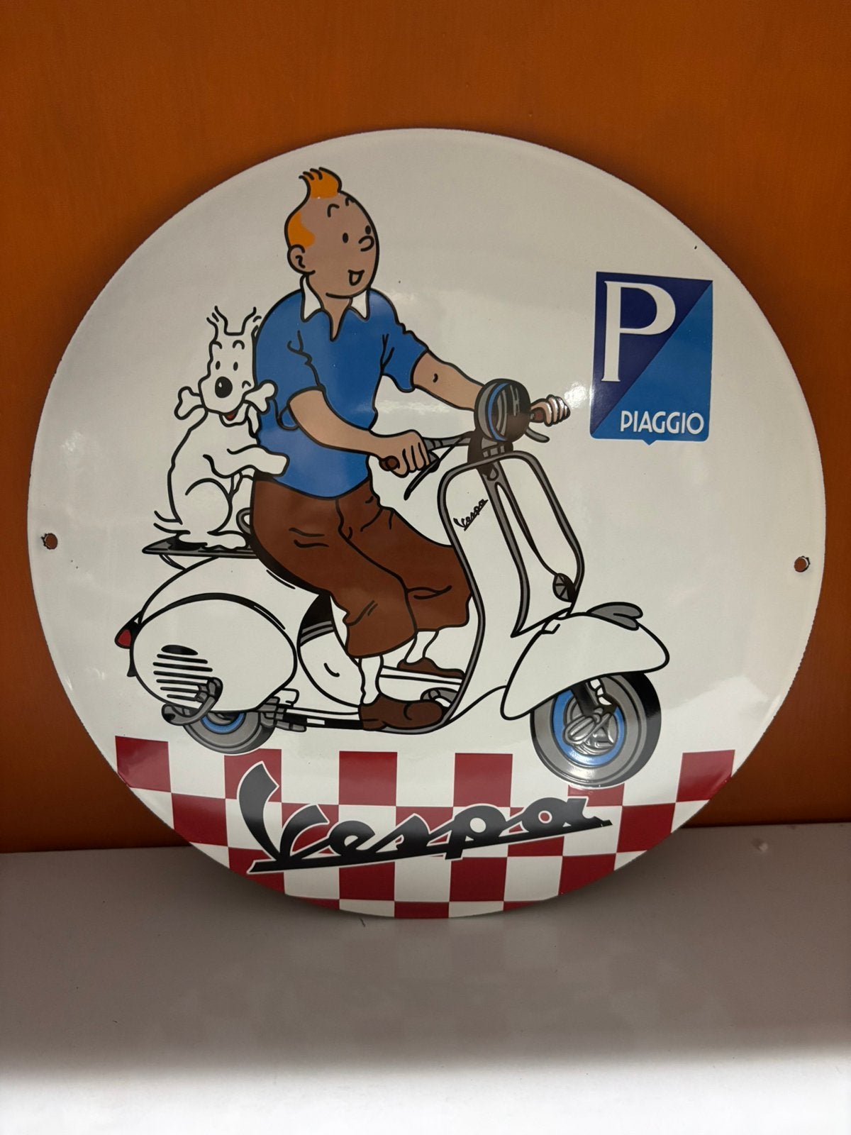 Emaille bord van Kuifje met een diameter van 30 cm, Antiek en Kunst, Ophalen of Verzenden