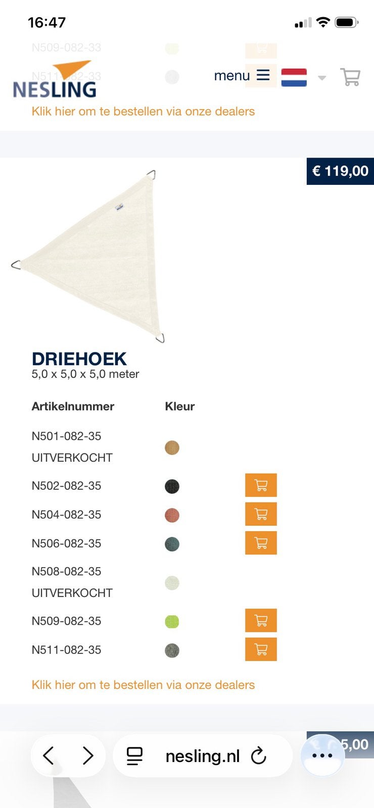 Nesling schaduwdoek 5x5x5m - groen, Tuin en Terras, Ophalen of Verzenden, Zo goed als nieuw