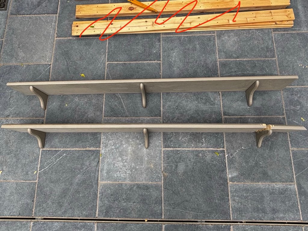 2 étagères murales avec supports  bois de 28 mm d'épaisseur., Maison & Meubles, Enlèvement, Utilisé