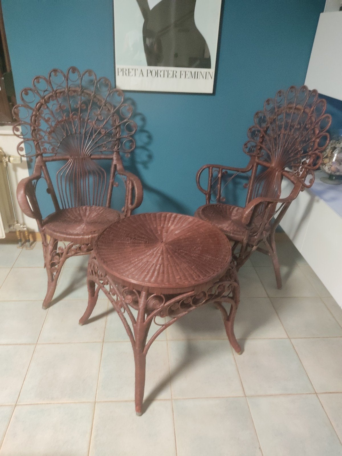 Bridgerton Bohemia Trendy set van 3 rotan met pauwen, Ophalen