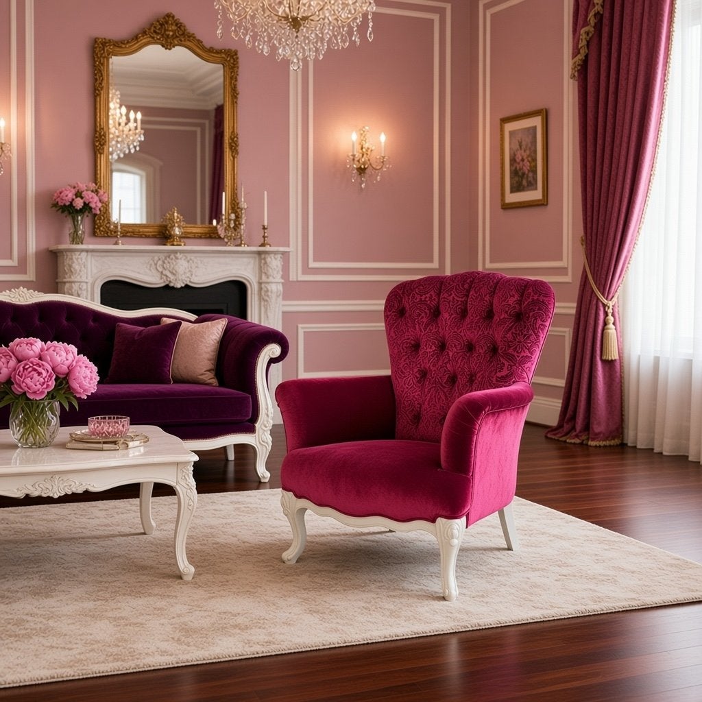 Fauteuil baroque vintage fuchsia / fauteuil une place, Enlèvement ou Envoi, Comme neuf
