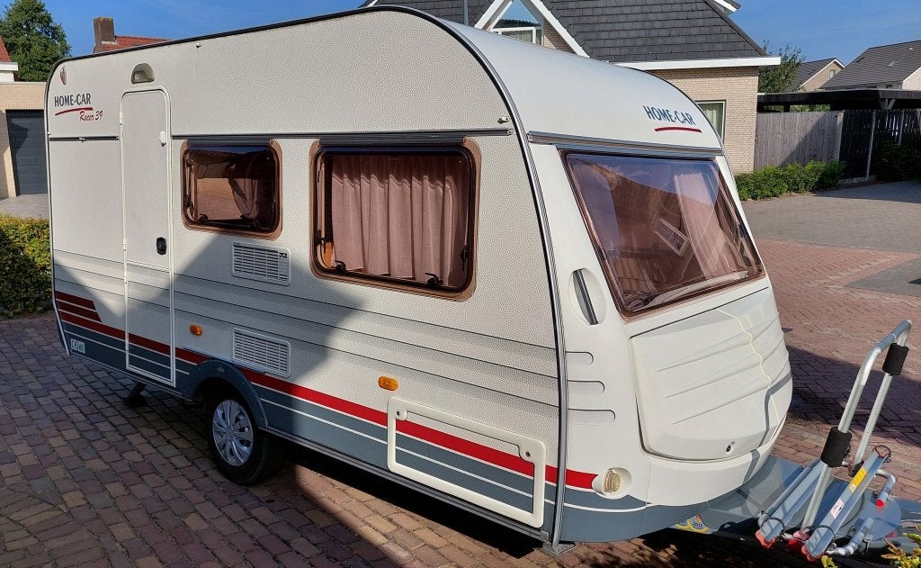 Home-Car Racer 39 KD stapelbed voortent zijtent fietsenrek, Caravanes & Camping, Caravanes, 4 à 5 mètres, Lit transversal, Poêle