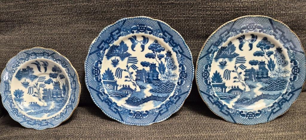 Ensemble de 3 assiettes anciennes en saule bleu — poterie an, Enlèvement ou Envoi