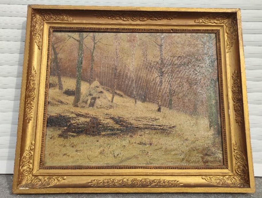 huile sur toile paysage enneige signe renee prinz, Enlèvement ou Envoi, Paysage, Toile