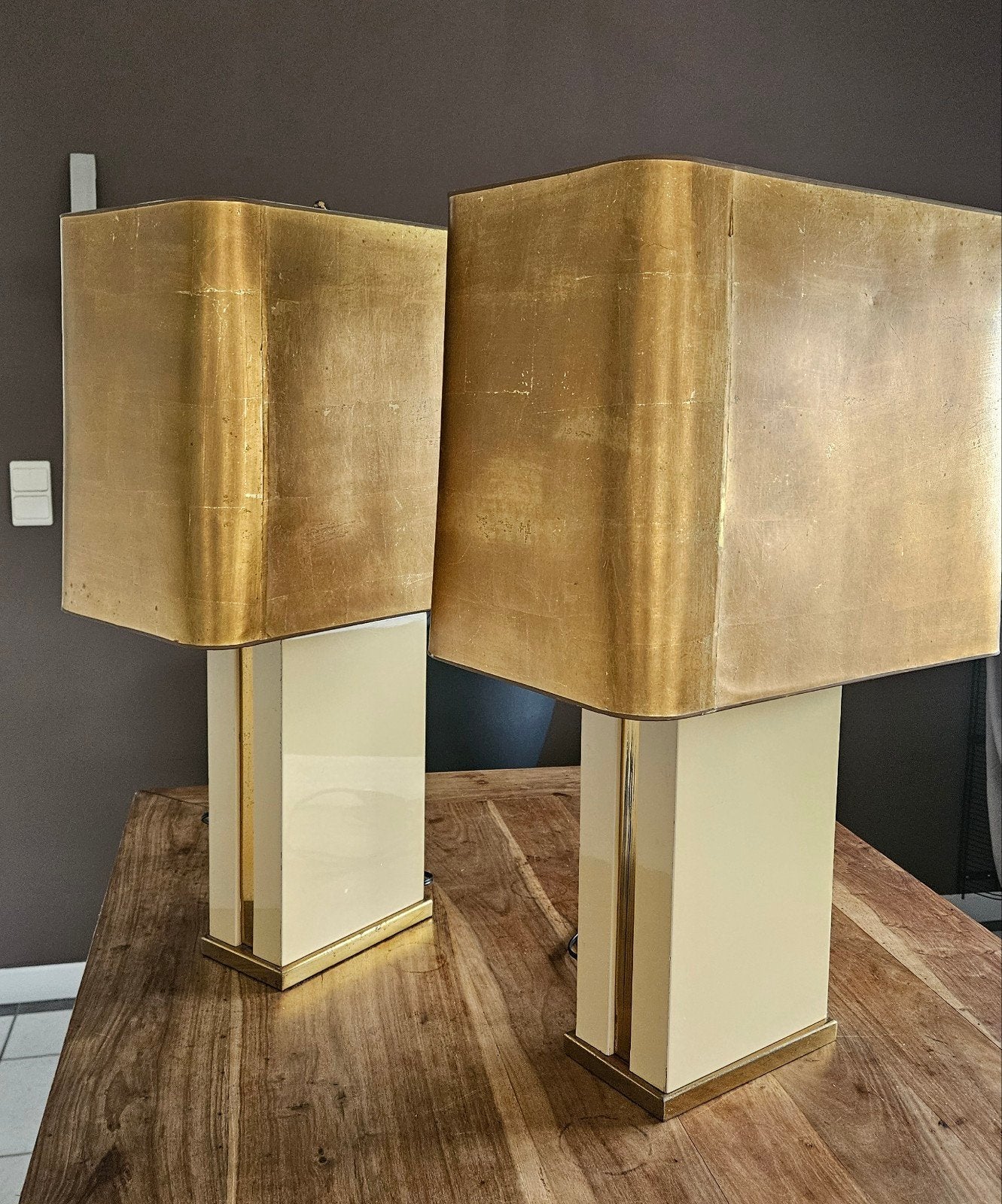 Rare paire de lampes vintage 1970 Laiton & Feuilles d'or Exc, Enlèvement
