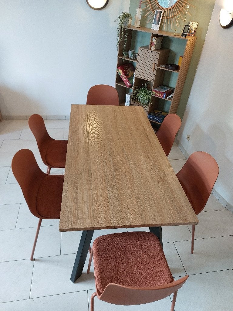 Table à manger + 6 chaises, 150 à 200 cm, Cinq personnes ou plus, Autres essences de bois, Comme neuf