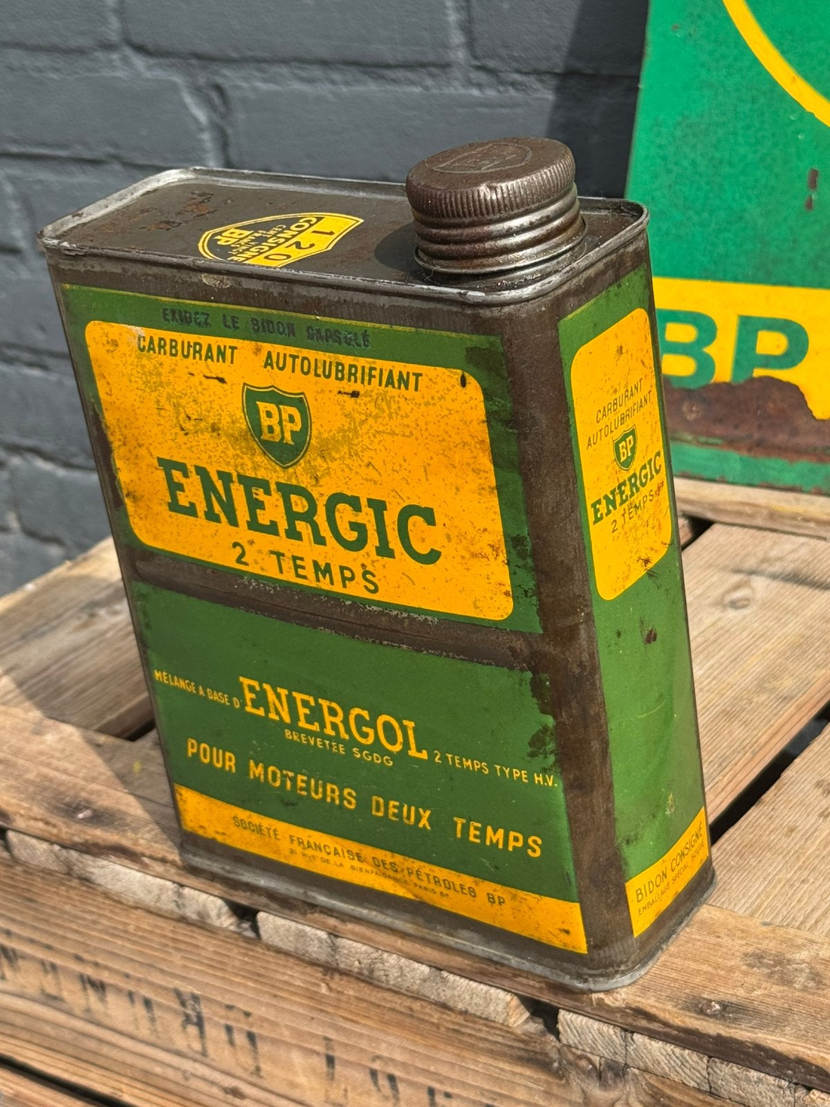 BP Energol 2 takt olie blik, Ophalen of Verzenden, Gebruikt, Verpakking