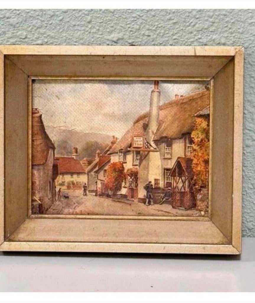 Klein schilderij of litho "The Ship Inn" Porlock, Engeland, Ophalen of Verzenden
