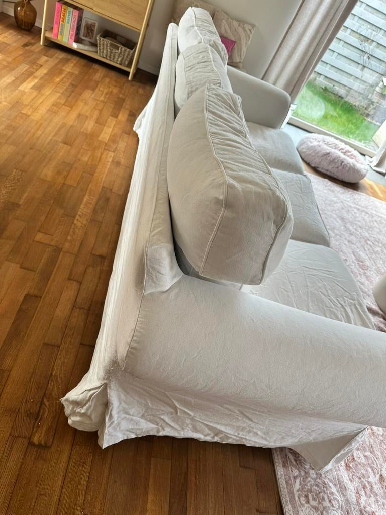 canape 2 places en tissus blanc, Maison & Meubles, Canapés | Sofas & Chaises Longues, Utilisé, Tissus, Enlèvement