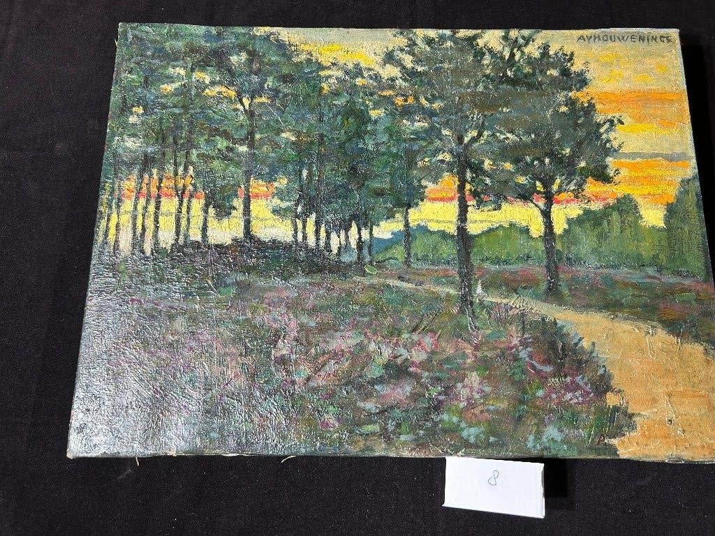 Peinture à l'huile originale A.D. van Houweninge Bos, Antiquités & Art, Art | Peinture | Classique, Paysage, Enlèvement, Toile