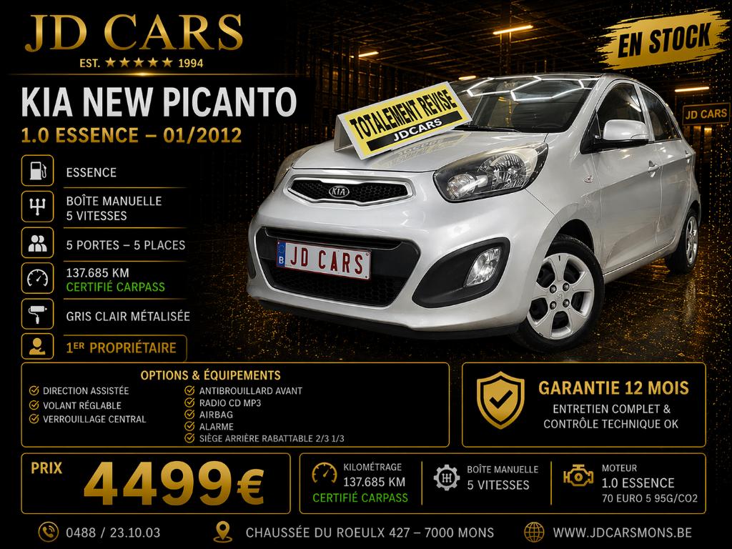 KIA NEW PICANTO 1.0 ESSENCE ‼️GARANTIE 1 AN CTOK‼️, Autos, Achat, 998 cm³, Entreprise, Garantie prolongée