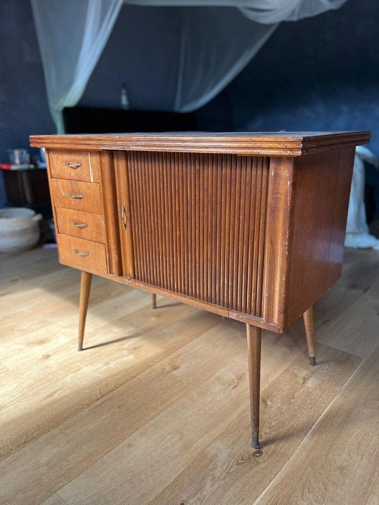 Vintage naaitafel / bureautje, Ophalen, Gebruikt, Hout, Bruin