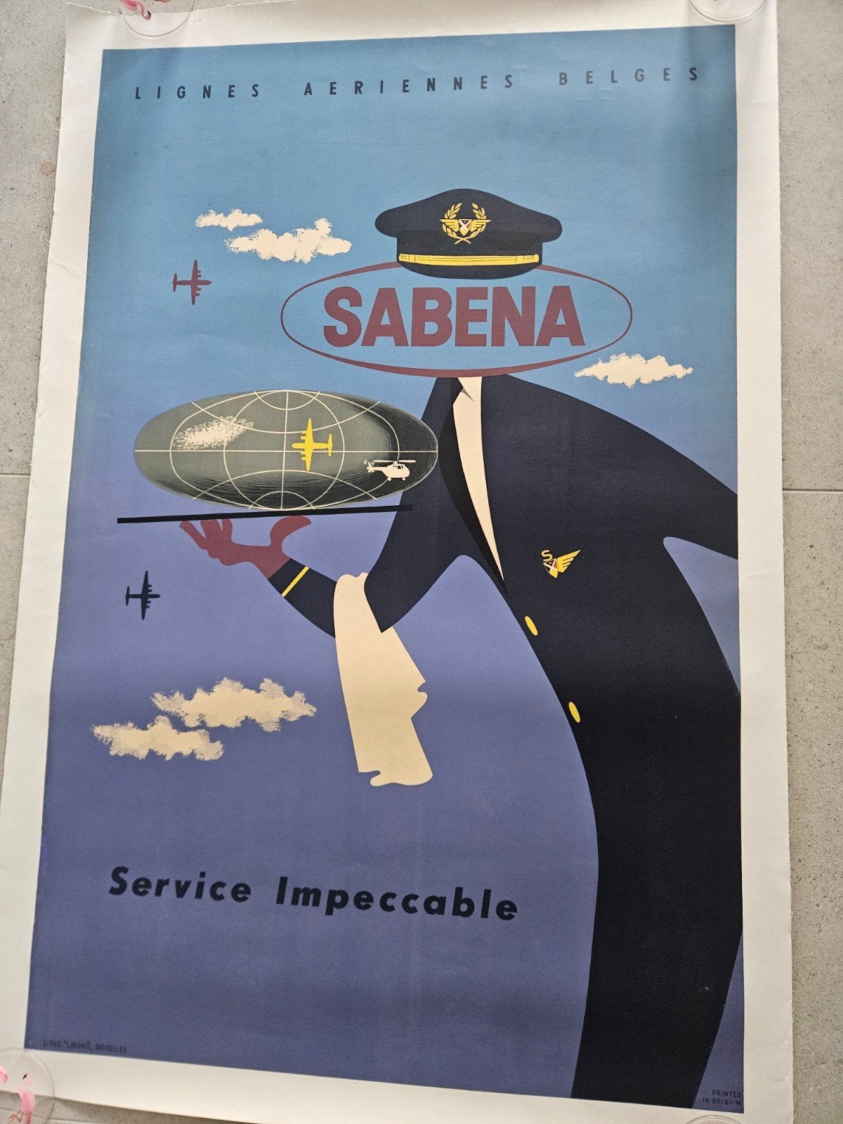 Originele Sabena affiche ca 1950, Collections, Enlèvement ou Envoi