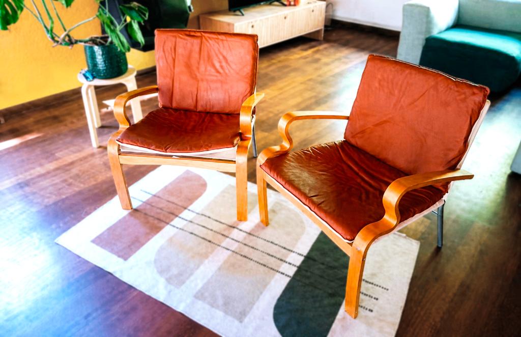 vintage IKEA Bjärred fauteuils door Johan Huldt, Huis en Inrichting, Fauteuils, Ophalen, Zo goed als nieuw, Leer