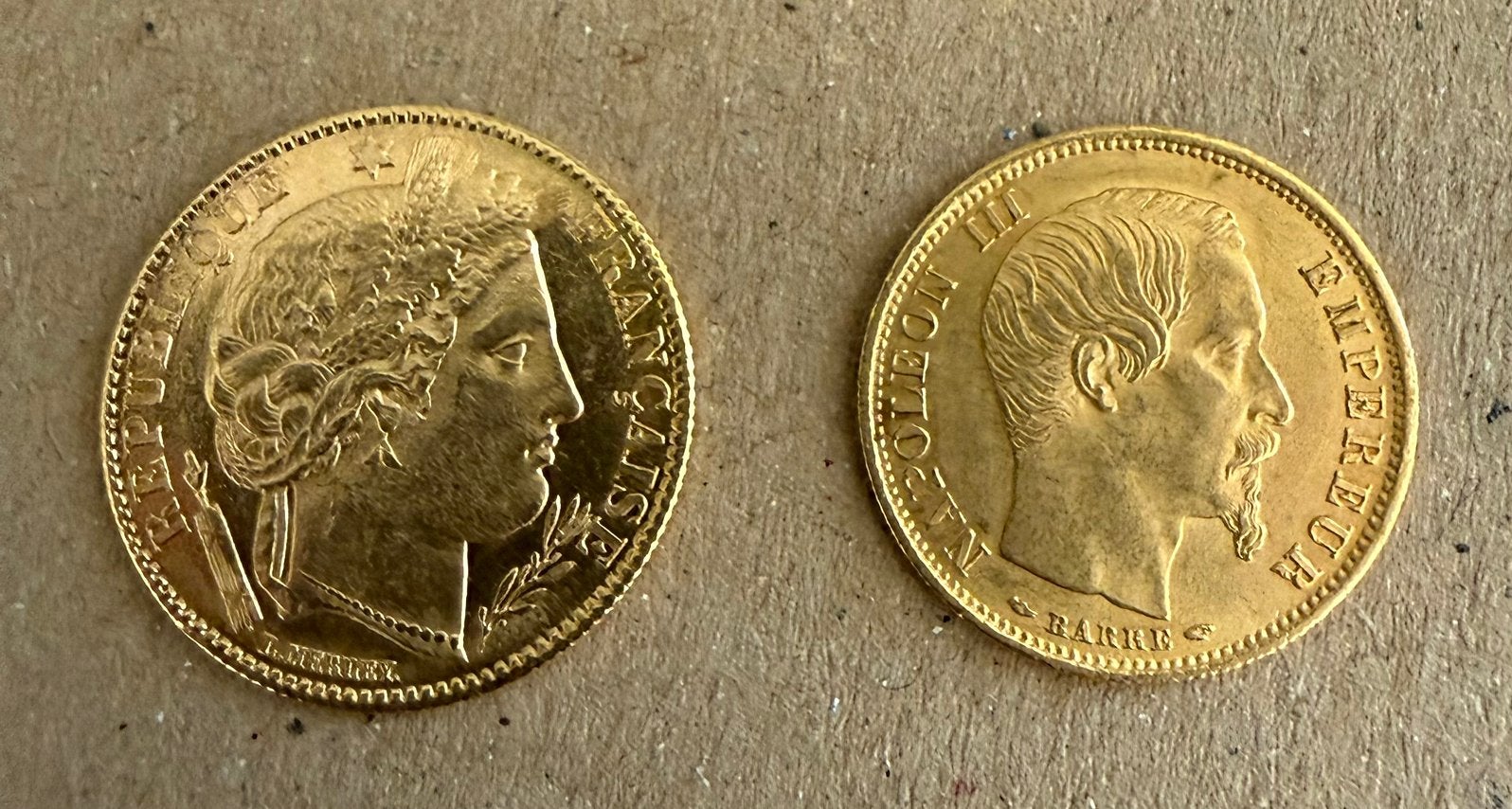 10 francs Cérès 1851 A et 10 francs Napoléon III 1854 1, Enlèvement ou Envoi