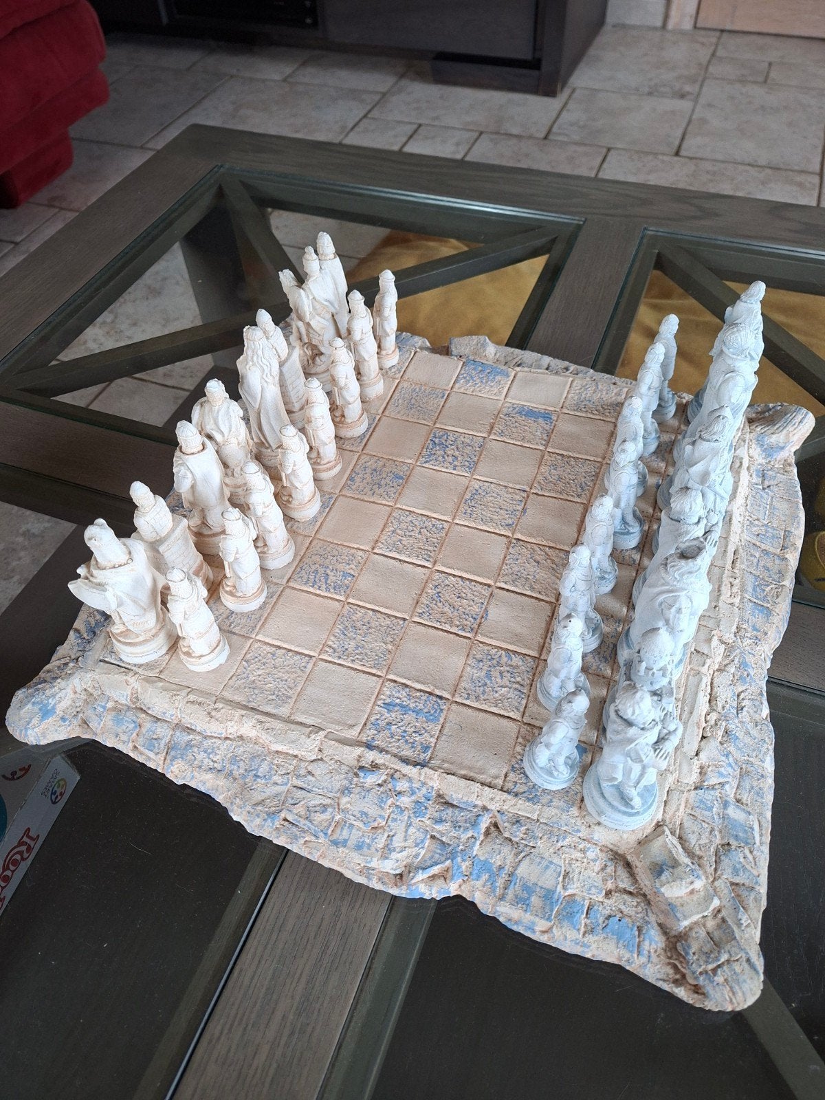 Bel échiquier en pierre avec des pions en pierre, aucun domm, Enlèvement ou Envoi, Comme neuf, Beige, Pierre/céramique