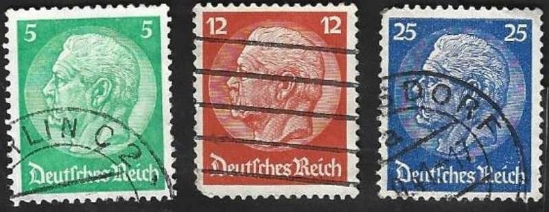 3 Postzegels Duitse Rijk 1932 Paul von Hindenburg, Ophalen of Verzenden, Overige periodes, Gestempeld