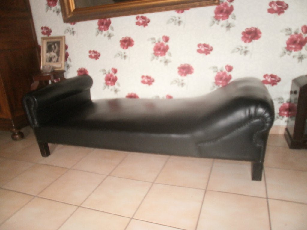 Antieke zwarte lederen sofa in perfecte staat! 2 meter lang, Ophalen
